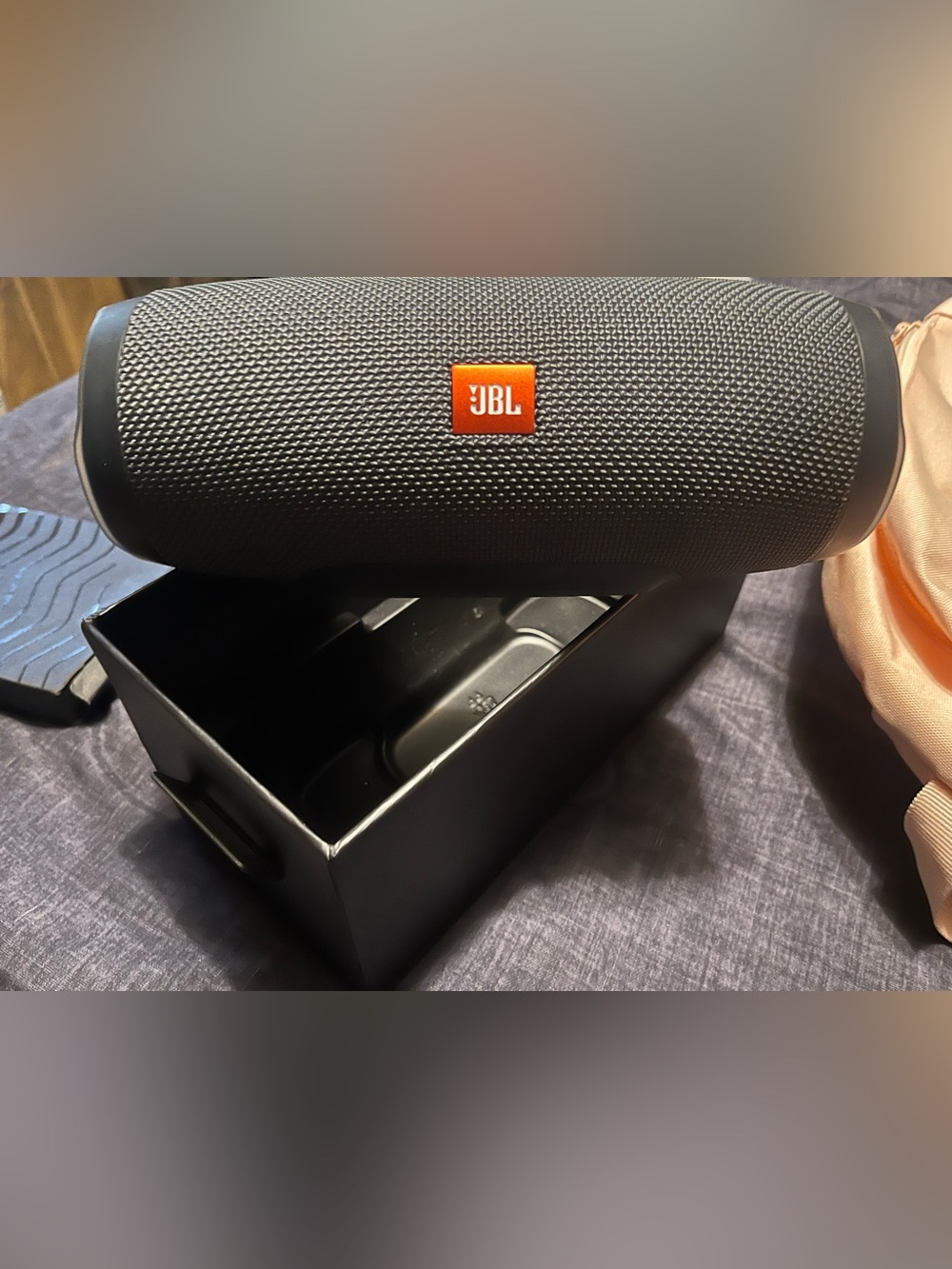 JBL Black Portable Speaker with Orange Logo